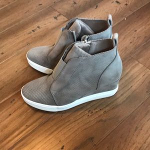 Faux suede wedge sneakers.